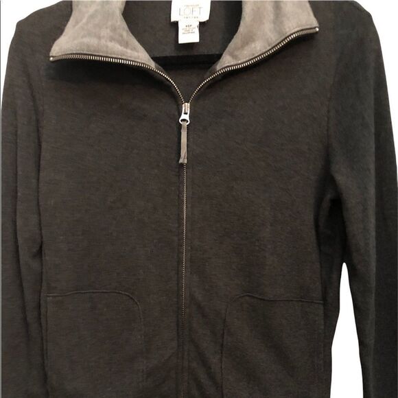 Ann Taylor Loft gray zip up cotton jacket - Picture 4 of 9